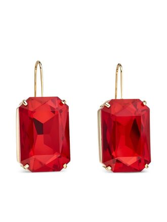Kenneth Jay Lane octagon fishhook earrings - women - Ruby/Brass - One Size - Red