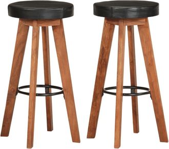 vidaXL Vidaxl - Taburetes De Cocina 2 Uds Cuero Aut&eacute;ntico Madera Maciza Acacia