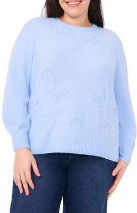 CeCe by Cynthia Steffe Embroidered Floral Sweater in Chambray Blue at Nordstrom Rack, Size 1X