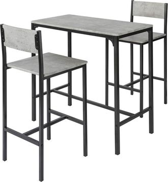 SoBuy Conjunto de mesa y taburetes de bar metal gris