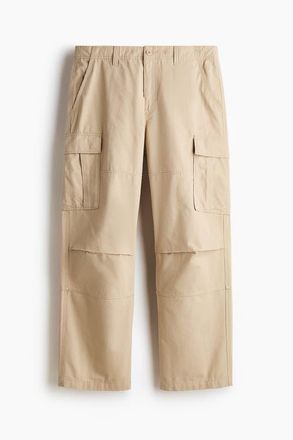 H&M Relaxed Fit Cotton Cargo Trousers in Light Beige at Nordstrom, Size Xx-Large