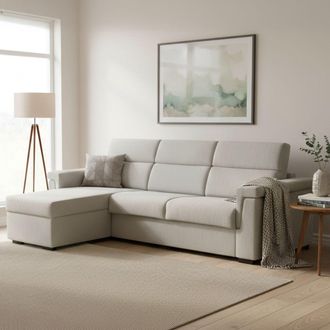 Dmora Sof&aacute; Cama Con Chaise Longue Esca, Desenfundable, Contenedor Made In Italy, Hidr&oacute;fugo, Multiposici&oacute;n, 285x160 Cm Beige