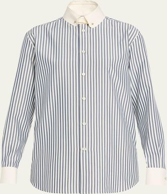 Loro Piana Thea Collar-Pin Striped Silk Button-Down Shirt