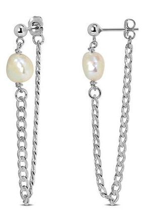 Delmar Cultured Freshwater Pearl Draped Chain Front/Back Earrings in White at Nordstrom Rack