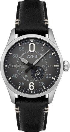 AVI-8 Spitfire Type 300 Automatic VE-Day 80th Anniversary Limited Edition Leather Strap Watch, 41mm in Black at Nordstrom