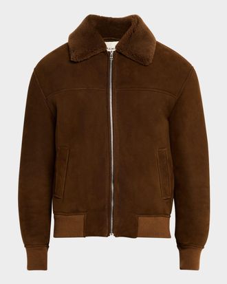 Frame Denim Mens Suede Shearling Bomber Jacket