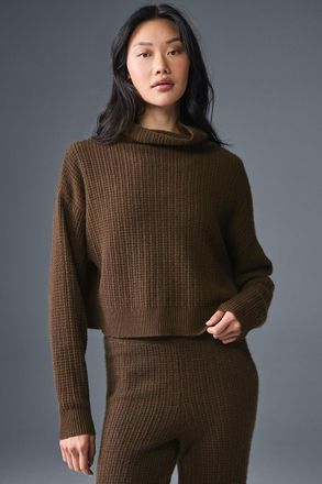 Alo | Cashmere Plush Waffle Turtleneck Pullover Top in Espresso Brown, Size: Medium