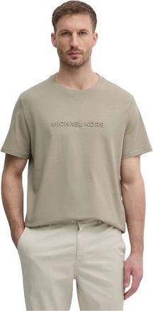Michael Kors Logo Embossed Katoenen T-shirt - Heren - Tops - Beige - Maat: XL Katoen