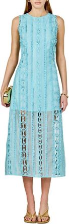 endless rose Lace Overlay Midi Dress in Sky Blue at Nordstrom, Size X-Small