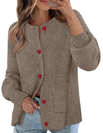 Merokeety Womens Cardigan Sweaters 2025 Trendy Long Sleeve Button Up Crewneck Knit Tops Cute Open Front Winter Coats, Camel, M