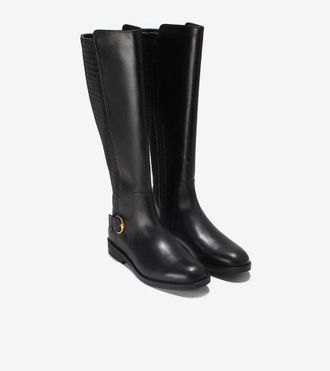 Cole Haan Clover Stretch W27858 Womens Black Leather Tall Boots LION244