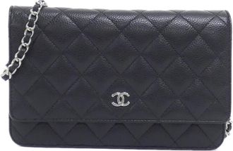 Chanel Black Grained Calfskin Chain/Shoulder Wallet (Pre-Owned)