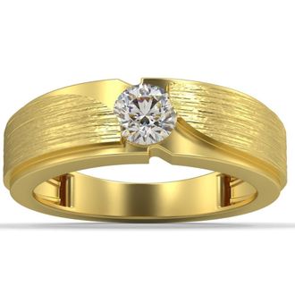 Pompeii3 1/2Ct Mens Diamond Brushed Solitaire Diamond Wedding Ring Lab Grown in Gold