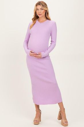 Pinkblush Ribbed Knit Fitted Midi Sweater Dress in Lavender at Nordstrom, Size Medium