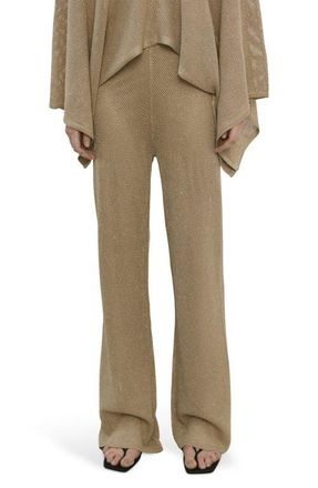 Mango Metallic Pull-On Straight Leg Knit Pants in Gold at Nordstrom, Size Medium