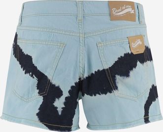 DON'T @ ME Womens Cotton Shorts Tie-Dye Light Blue