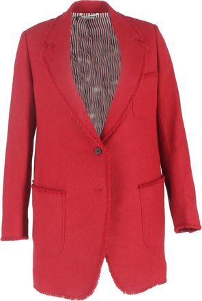 Thom Browne Single-Breasted Raw Hem Accent Blazer in Red Wool