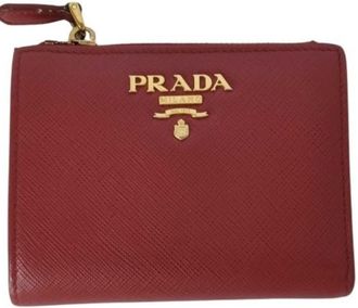 Prada Red Color Saffiano Metal Wallet (Bi-Fold) (Pre-Owned)