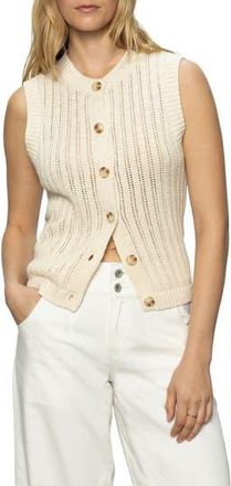 Sanctuary Pointelle Stitch Cotton Button-Up Sweater Vest in Eco Natura at Nordstrom Rack, Size 2X