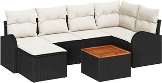 vidaXL Conjunto De Sof&aacute; De Jard&iacute;n 7 Pcs Negro Polirat&aacute;n Vidaxl