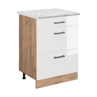 Vicco Mueble Bajo De Cocina R-line, Blanco Alto Brillo, 60 Cm Et M&aacute;rmol