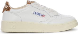 Autry MEDALIST LOW WHITE LEATHER SNEAKERS WITH LEOPARD DETAIL - Autry - Woman