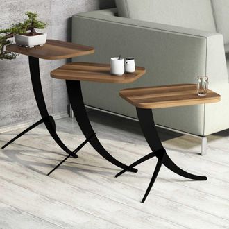 Dmora Mesa De Centro Cetara, Set 3 Piezas, Forma Rectangular, Color Tablero Marr&oacute;n, 35x60x45h Cm Marr&oacute;n Nogal