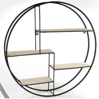 Trade Shop Trade Shop - Bacheca Porta Oggetti In Metallo Tonda Parete Mensole Legno 80x13cm Nero 763601