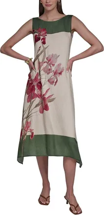 Halston Heritage Orchid Print Midi Dress