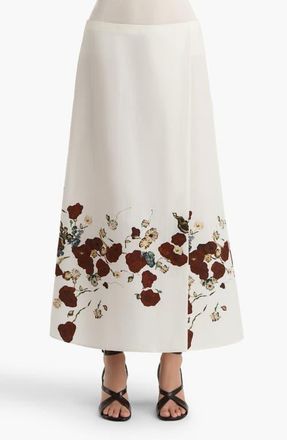 Khaite Floral Silk Blend Organza Midi Skirt in Cream /Red at Nordstrom, Size 10
