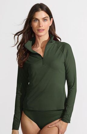 Lands End Long Sleeve Rash Guard Cover-up UPF 50 in Rich Olive Green at Nordstrom, Size 1X