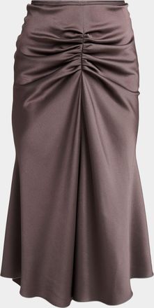 Victoria Beckham Gathered Waist Satin Midi Skirt