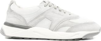 Santoni Panelled Leather Sneakers - Heren - Sneakers - Grijs - 44 EU - Leer - Schoenen