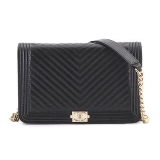 Chanel Black Grained Calfskin Chain/Shoulder Wallet (Pre-Owned)