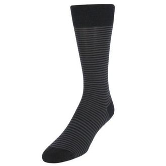 Trafalgar Store Carvel Striped Pattern Mid-Calf Pima Cotton Socks in Black And Charcoal Stripes at Nordstrom