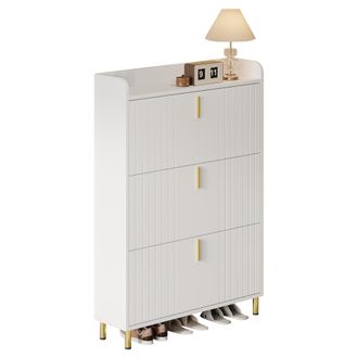 STILVORA Zapatero Con 3 Puertas Abatibles Y Estantes Ajustables Y Sistema Antivuelco Para Entrada En Mdf 80 &times; 23 &times; 123.5 Cm Blanco