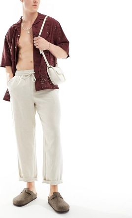 Cotton On Pantaloni comodi dritti in lino color avena-Bianco