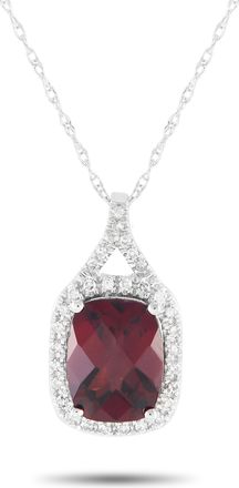 Luxury Bazaar 14K White Gold 0.13ct Diamond and Garnet Pendant Necklace PD4-15472WGA