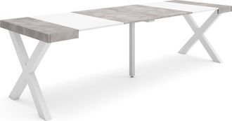 Skraut Home Skraut Home - Mesa Consola Extensible, Mesa Comedor Plegable, 260, Para 12 Comensales, Patas Madera Maciza, Estilo Moderno, Blanco Y Gris Cemento