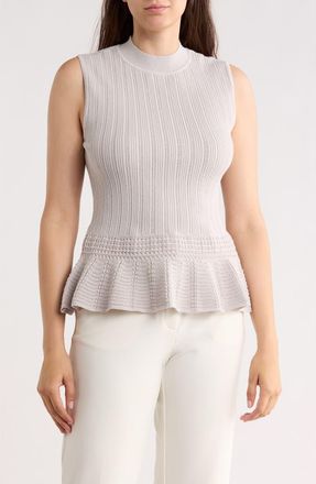 T Tahari Pointelle Peplum Sweater Tank in Pale Platinum at Nordstrom Rack, Size X-Large