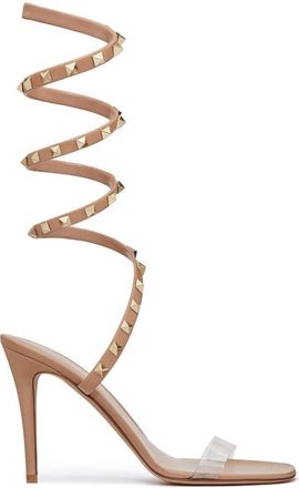Valentino Garavani 100mm Rockstud sandals - women - Calf Leather/Goat Skin/Kid Leather/Kid Leather/Calf Leather/Plastic - 39.5 - Neutrals