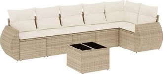 vidaXL Vidaxl - Set Sof&aacute;s De Jard&iacute;n 7 Piezas Y Cojines Rat&aacute;n Sint&eacute;tico Beige