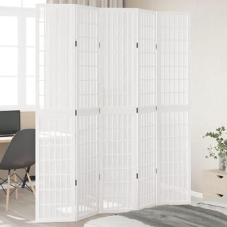 Berkfield Home Room Divider 5 Panels White Solid Wood Paulownia