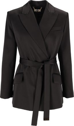 Elisabetta Franchi Black Tailored Belted Belted Flap Pocket Blazer