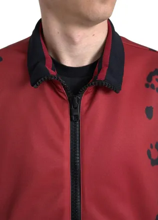 Dolce & Gabbana Mens Red Leopard Polyester Bomber Full Zip Jacket Clothing