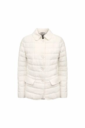 Herno Womens Linen Blend Padded Down Puffer Jacket In White