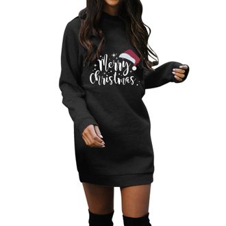 Generic Womens Christmas Sweatshirt Dress Knee Length Tops Long Sleeve Jumper Dress Holiday Funny Cute Sweatshirt Xmas Print Slim Crew Neck Graphic Jumpers Pu