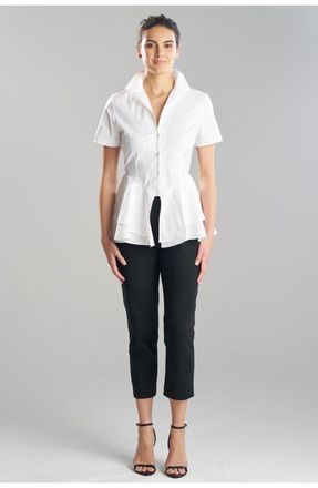 Natori Cotton Poplin Tiered Hem Short Sleeve Shirt in White at Nordstrom, Size 12