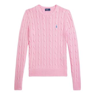 Ralph Lauren Round-neck Knitwear, female, Pink, Size: XS Cable Knit Logo Sweater