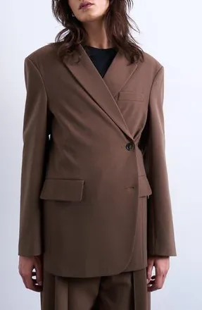 Topshop Asymmetric Slouchy Blazer in Taupe at Nordstrom Rack, Size 10 Us (Fits Like 10-12) Uk